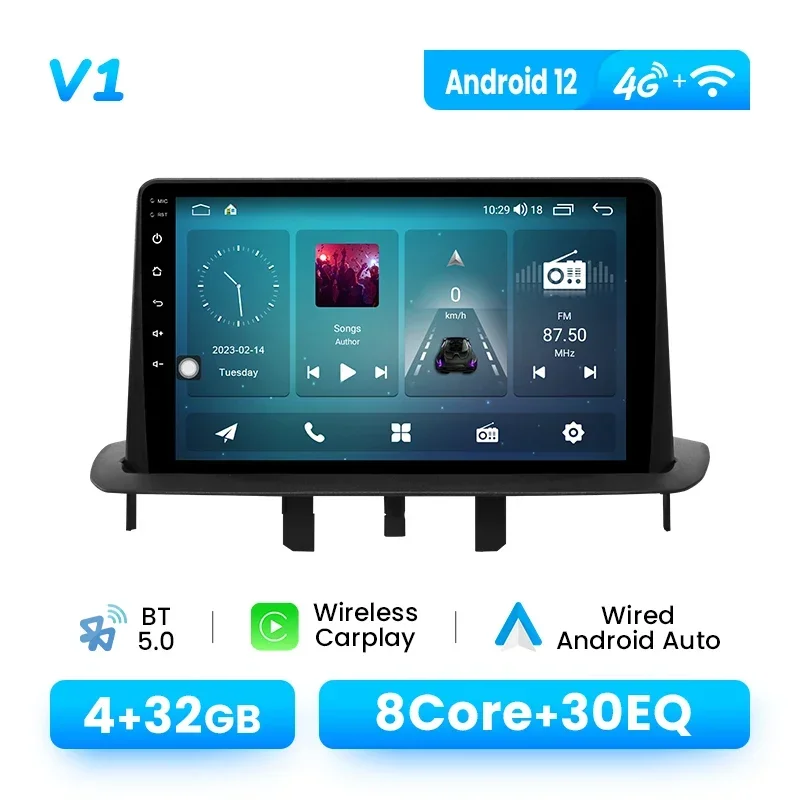 9 "1280*720IPS Android 14 Draadloze CarPlay Autoradio Voor Renault Megane 3 2008-2014 Multimedia Speler DSP navigatie 4G Wifi