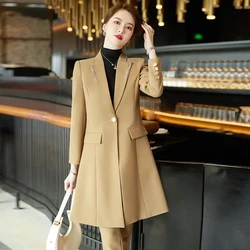 Black Khaki Orange Office Ladies Formal Blazers Women Long Single Button Work Wear Jacket Coat Spring Autumn Female Windbreakers