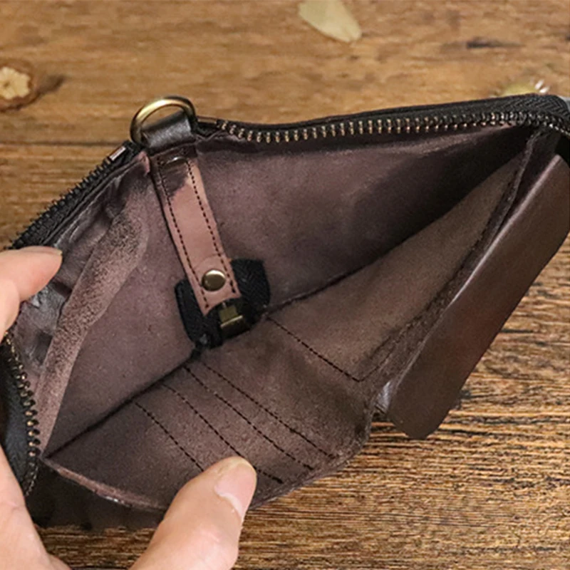 Vintage Wallet Simple Soft Genuine Leather Zipper Multi Function Coin Purse Men Natural Cowhide Small Money Bag and Card Wallet