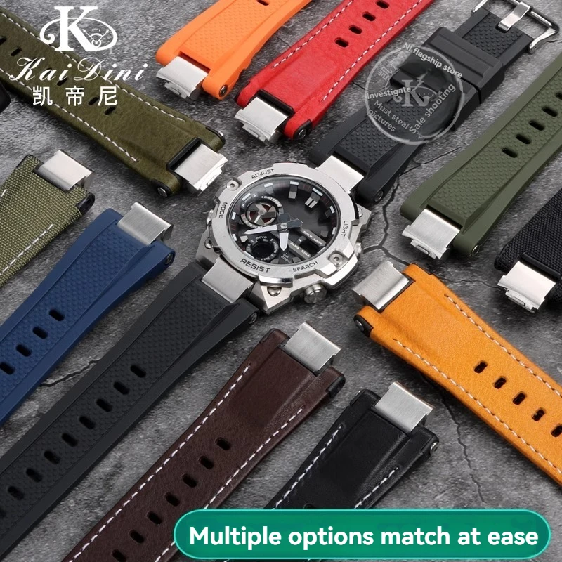 For Casio Watch Steel Heart Silicone Strap GST-B400 Series Modified Genuine Leather Watch Strap Steel Linker Connector Bracelet