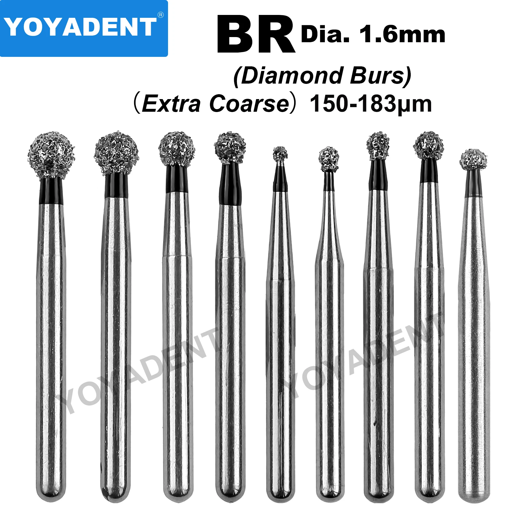 10Pcs/Pack Extra Coarse Dental Diamond Burs Dentistry Drills Dental Burs for High Speed Turbines Tools Dia.1.6mm BR Type