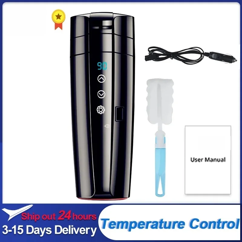 Adea12v Portable Car Heating Cup 400ml Stainless Steel Touch Screen Digital Display Water Warmer Bottle Thermos Cup Car Ke