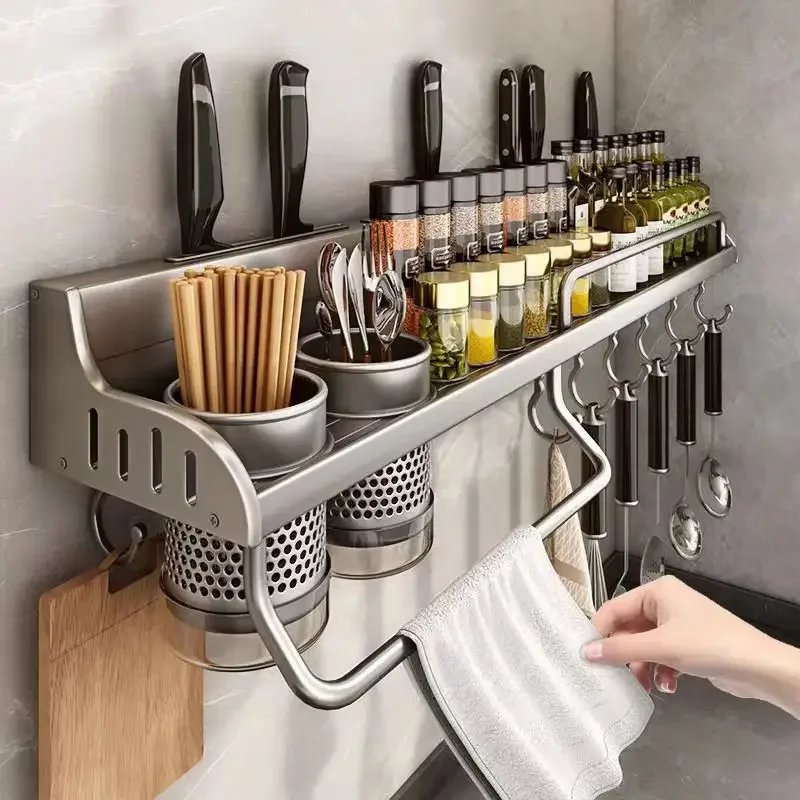 Kitchen Storage Rack Multifunctional Cutting Board Holder Wall Spice Rack Utensils Rack for Kitchen Seasoning Holder Organize