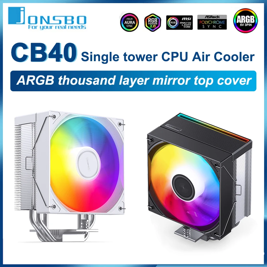 

JONSBO CB40 CPU Cooler 4 Heat Pipes ARGB Thousand Layer Mirror Top Cover Air Cooling System For LGA1700 115X 1200 1851 AM5