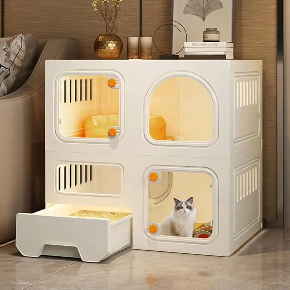 Cat Cages Indoor with Litter Box, Thicken Plastic + Resin Material, 2/3-Tier Large Cat Cage Indoor Enclosure