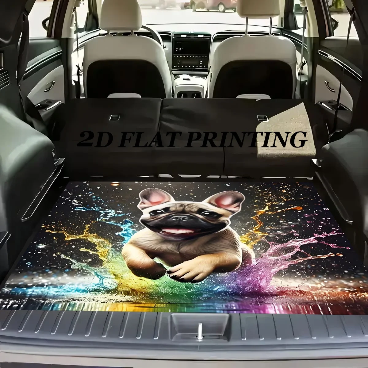 1Pc, Non-Slip Stylish Car Trunk Mat with a Fun French Bulldog Design - Durable Polyester Material, Keeps the Trunk Dry and Tidy, Adds Personality to Your Car Interior, Car Trunk Protection Mat, Perfect for Storage and Decoration.