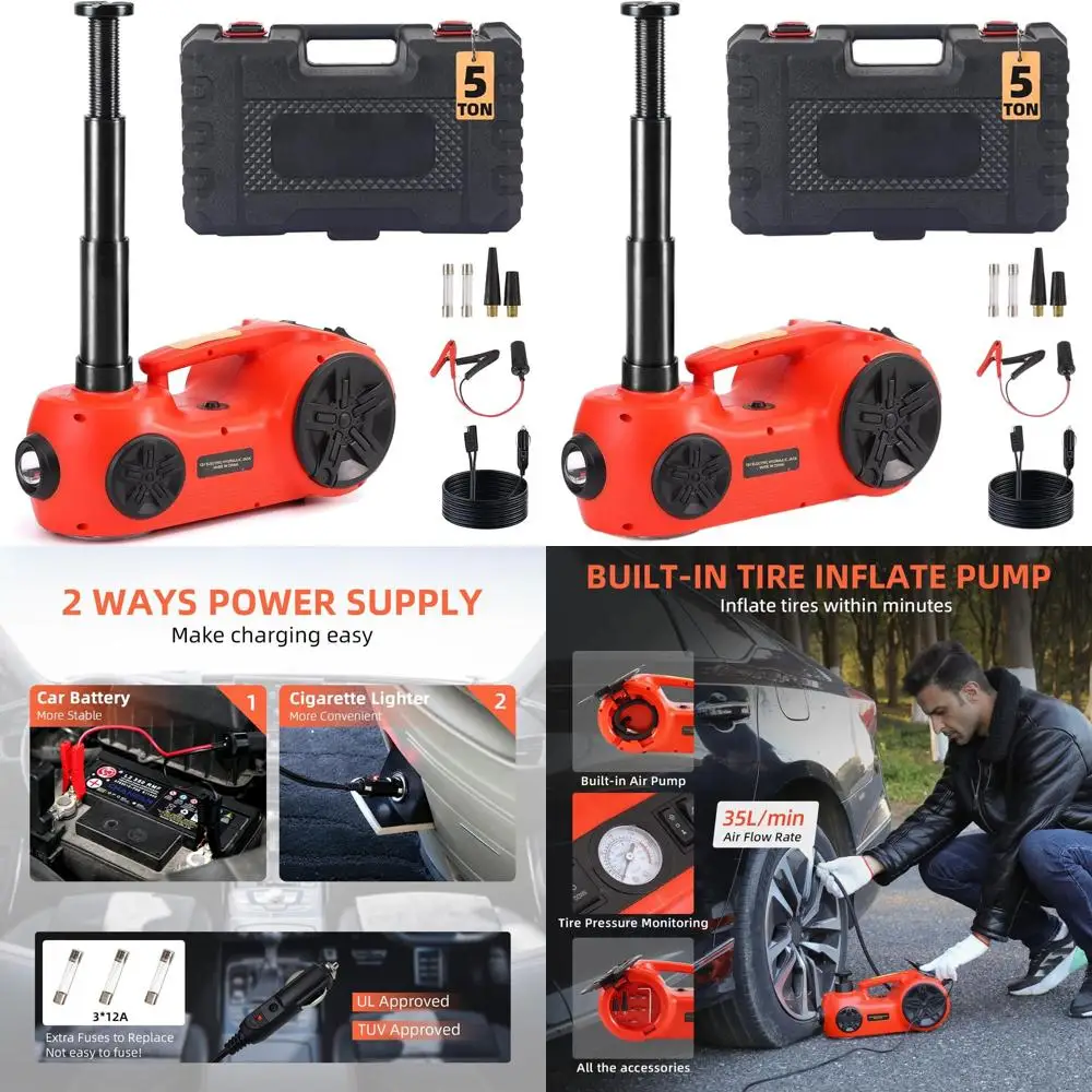 

12V 5-Ton Electric Car Jack for SUV, MPV, Sedan - 5.9 to 20.8 Inch Lift, 11000 lbs Capacity for Tire Changes and Repairs