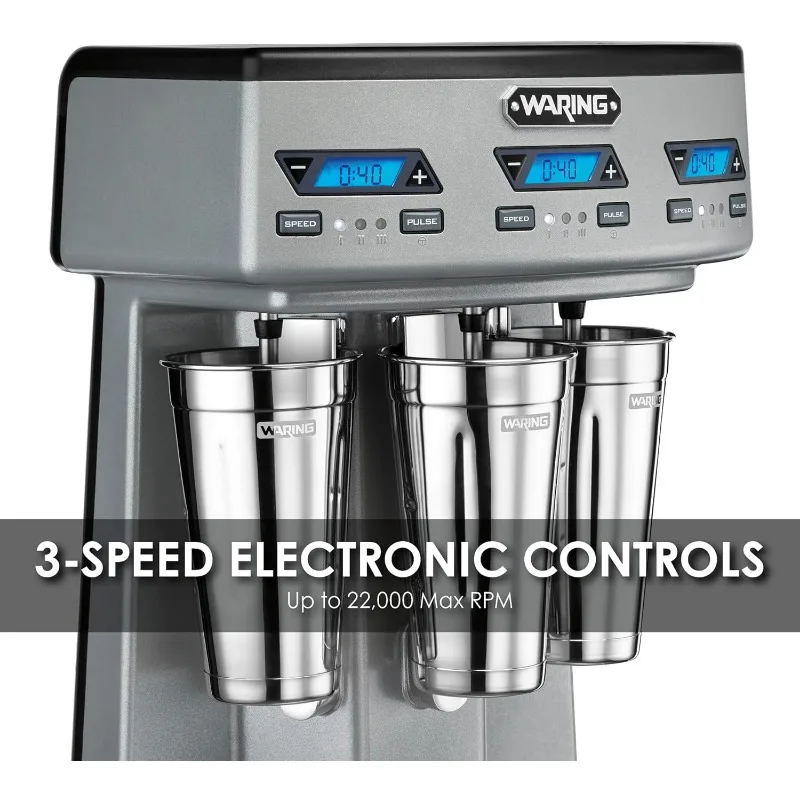 Triple Spindle Drink Mixer, Each Spindle Has Independent 1hp Motor, with Countdown Timer, Digital Display, Automatic