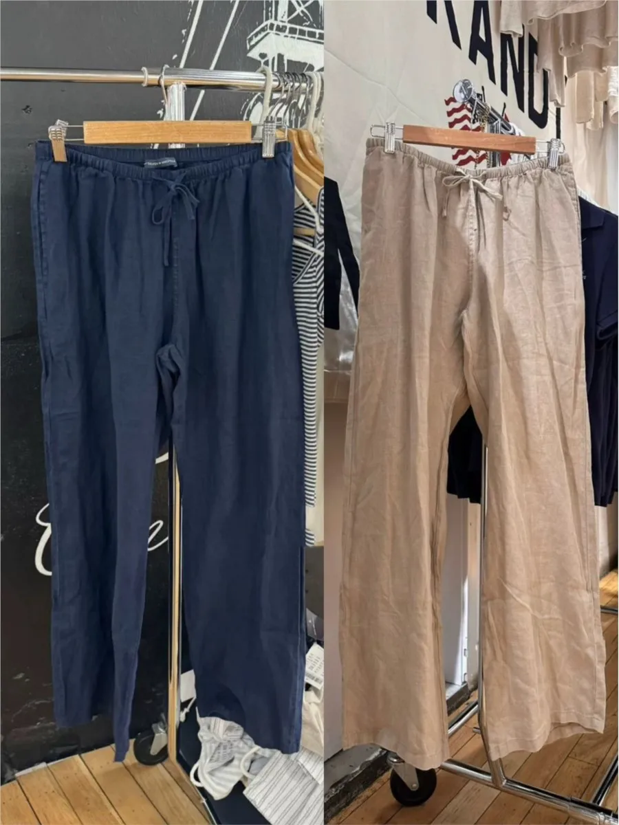 Vintage Pocket Drawstring Straight Sweatpants Women  NewLinen and Cotton Casual High Waist Trousers Sweet Solid Sport Long Pants