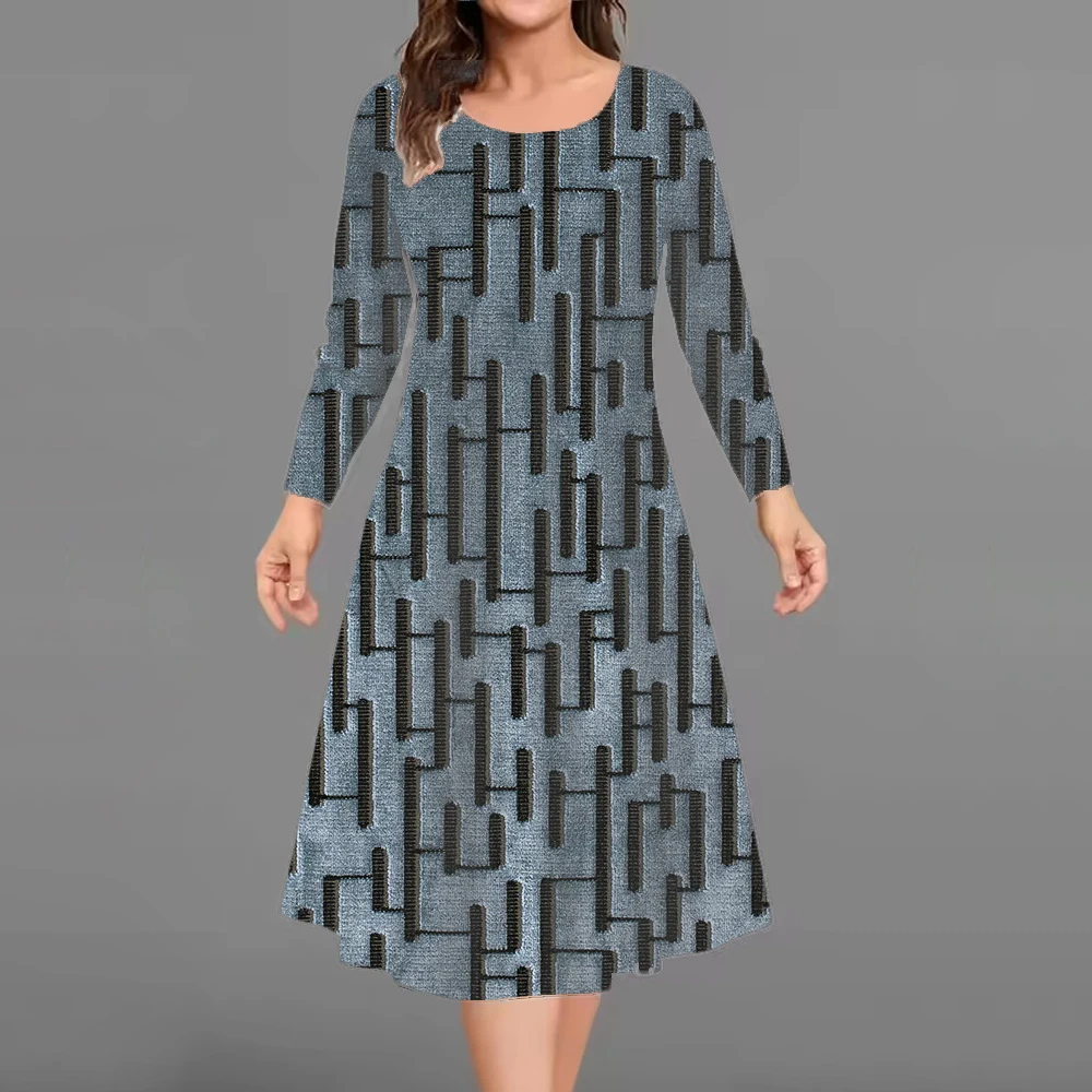 Casual Loose Striped 3D Printed Short Dresses For Women 2025 Fashion Autumn Women A-Line Mini Dress Elegant Vintage Female Dress