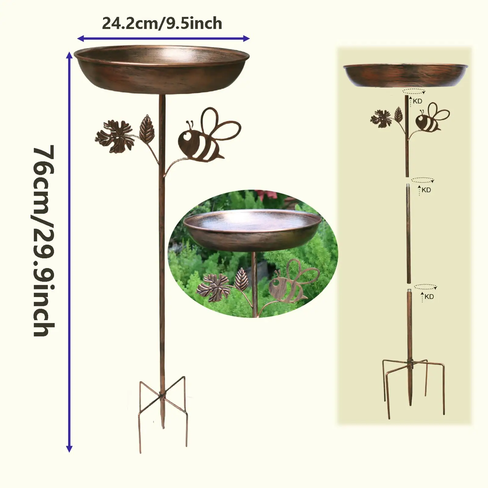 Outdoor Bird Bath Metal Stand Birdfeeder Garden Pond Accessories for Attracting Birds Patio Lawn Decoration