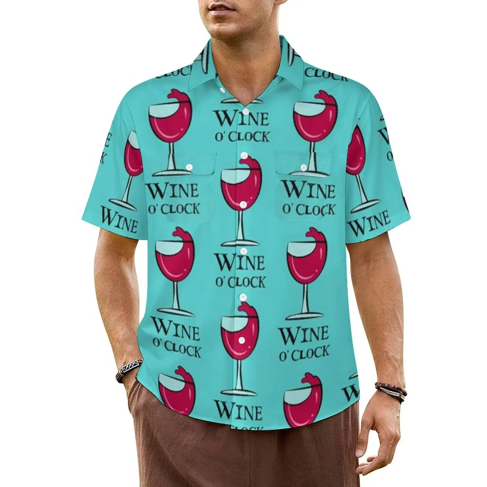 Rode Wijn Strandshirt Man Grappige Wijn Print Elegante Casual Shirts Hawaii Streetwear Met Korte Mouwen Oversized Blouses Cadeau Idee