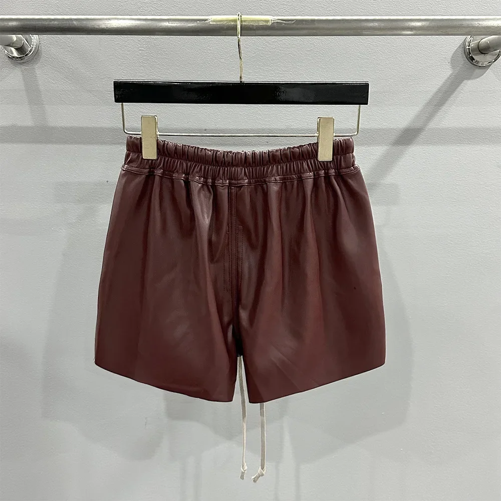 Hight Street DARK RO Fashion Shorts Women's 2024 New Design PU Leather Perforated Drawstring Elastic Short Pants Red