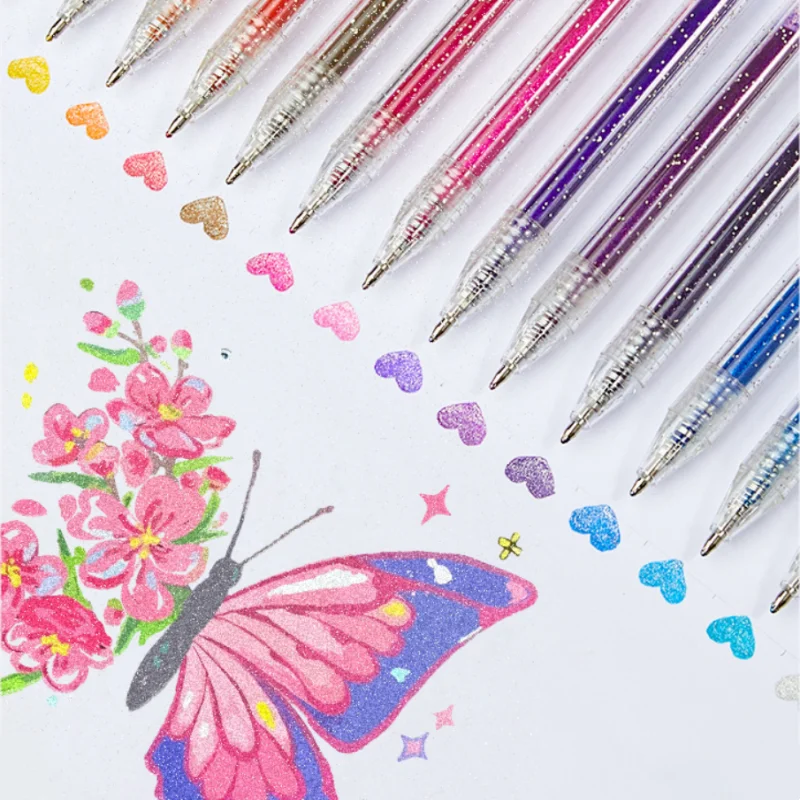 18 Colors Glitter Gel Pens Set 1.0mm Nib Colored Ink Art Drawing,Hand Account,Journaling,DIY School Office Stationery Supplies