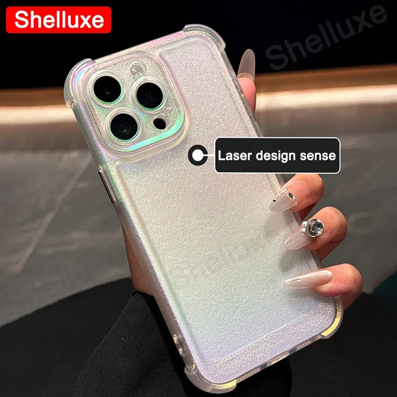 Luxury Laser Rainbow Matte Phone Case Shelluxe For iPhone 16 15 14 13 12 11 Pro Max Cases For iPhone15 Plus Shockproof Cover