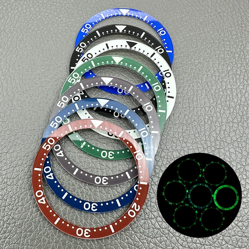 Mod 38mmX31.5mm Flat Acrylic Watch Bezel Insert Green Luminous NH35 Bezel Fits SKX007 SKX009 SRPD Watch Case Replacement Ring - view 3