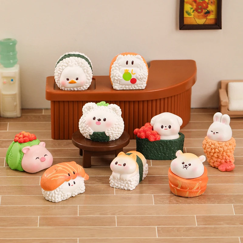 Figuras de animales de dibujos animados para niños, Mini Sushi, cerdo, gato, perro, adorno de coche de escritorio en miniatura, accesorios de decoración DIY
