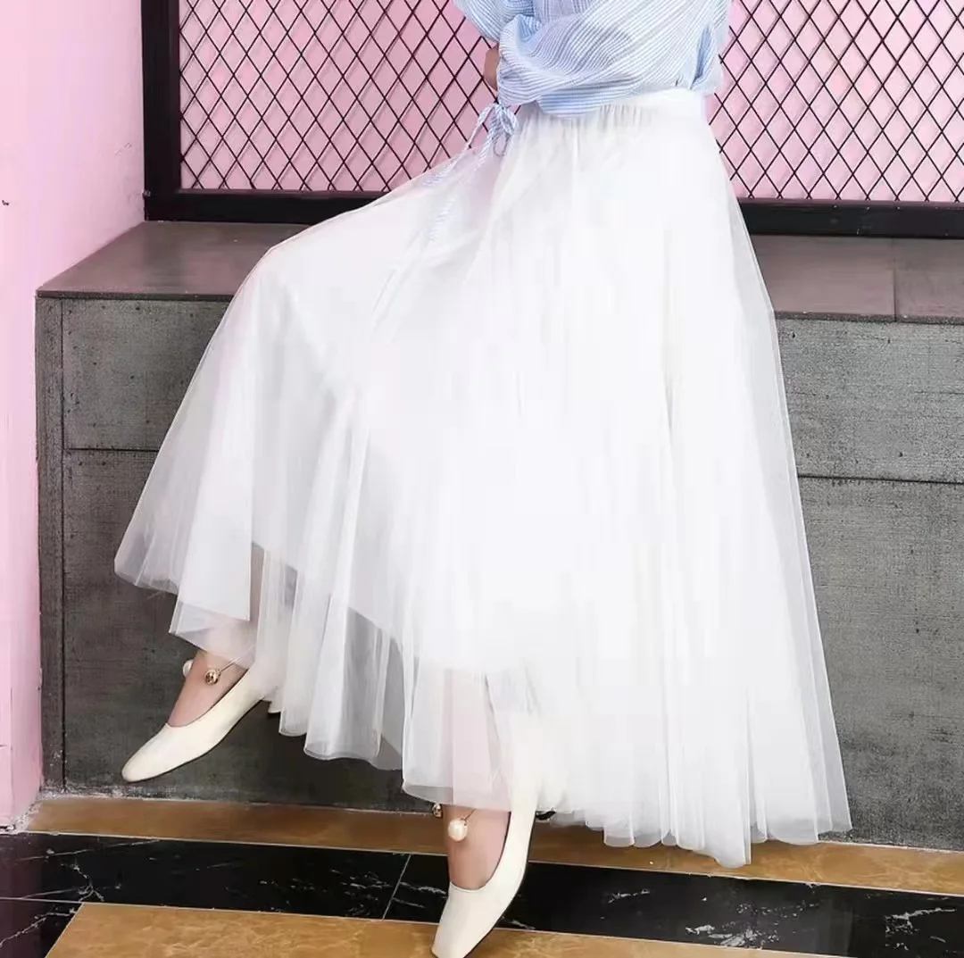 720 Degree Big Swing Tulle Skirt Women Dance Autumn Winter Korean Long Tutu Mesh Skirt Faldas Mujer Ballet Dance Skirts