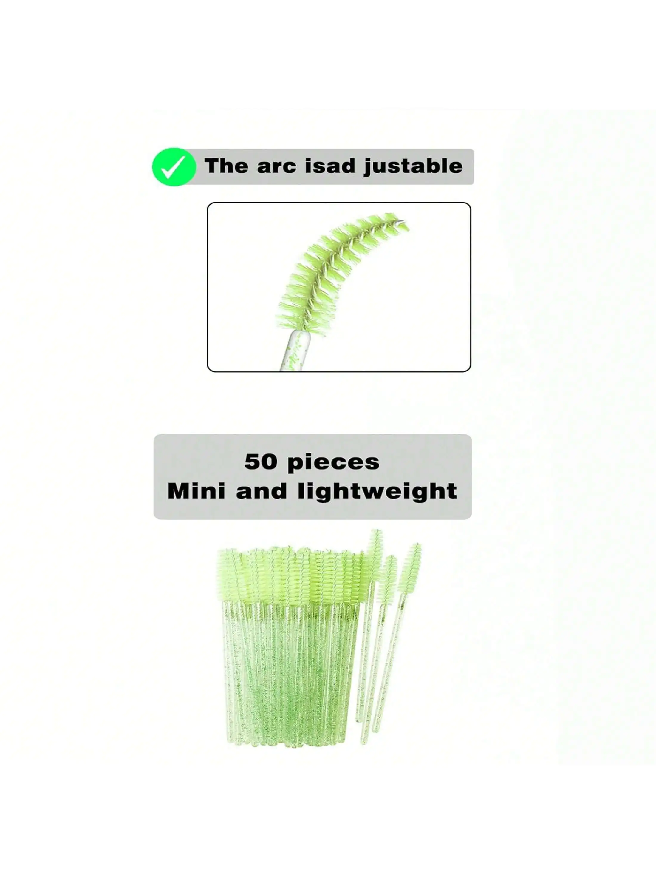 50本 グリーンクリスタル使い捨てまつげブラシ - まつげエクステ＆眉メイク用マスカラワンド