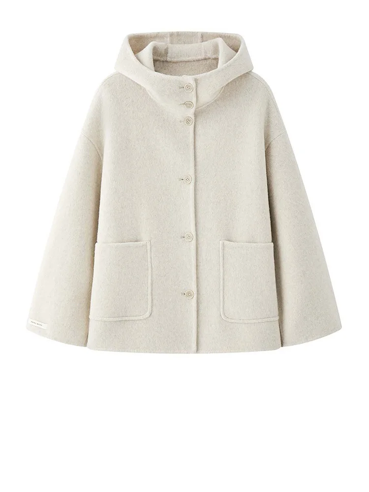 

Thick Woolen Coat New HoodedDark Gray Elegant Big Size Long Sleeve Women Jacket Fashion Tide Autumn Winter