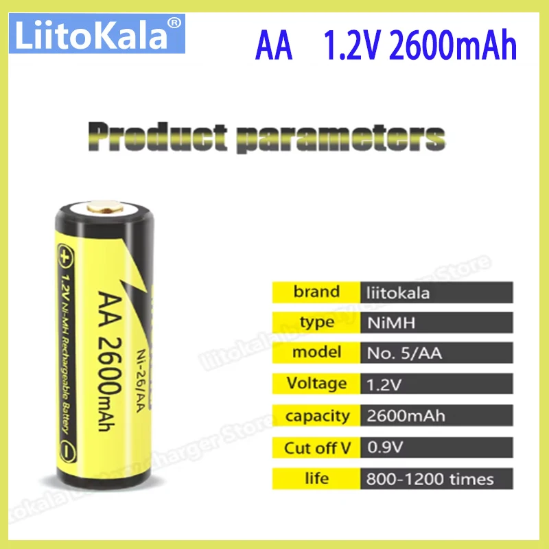 LiitoKala 1.2V AA 2600mAh Ni-MH Rechargeable Battery 1-16 Ni-26 For Temperature Gun