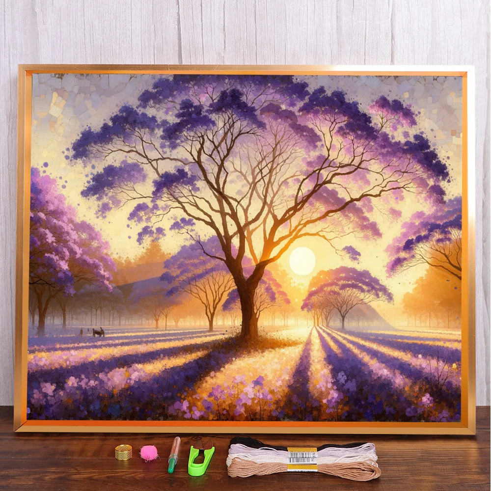 Scenery Tree Printed Fabric 11CT Cross-Stitch Embroidery Kit Handicraft Handiwork Handmade Sewing Promotions Floss For Adults