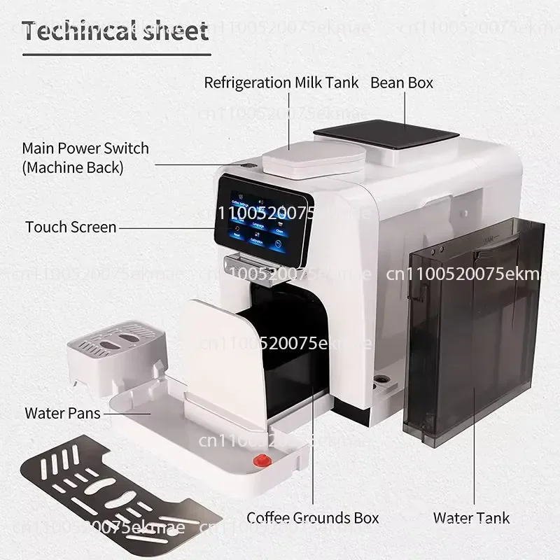 Touch Screen Control Intelligent Automatic Coffee Machine, Built-in Refrigerator with Milk Jug, Suitable for Home