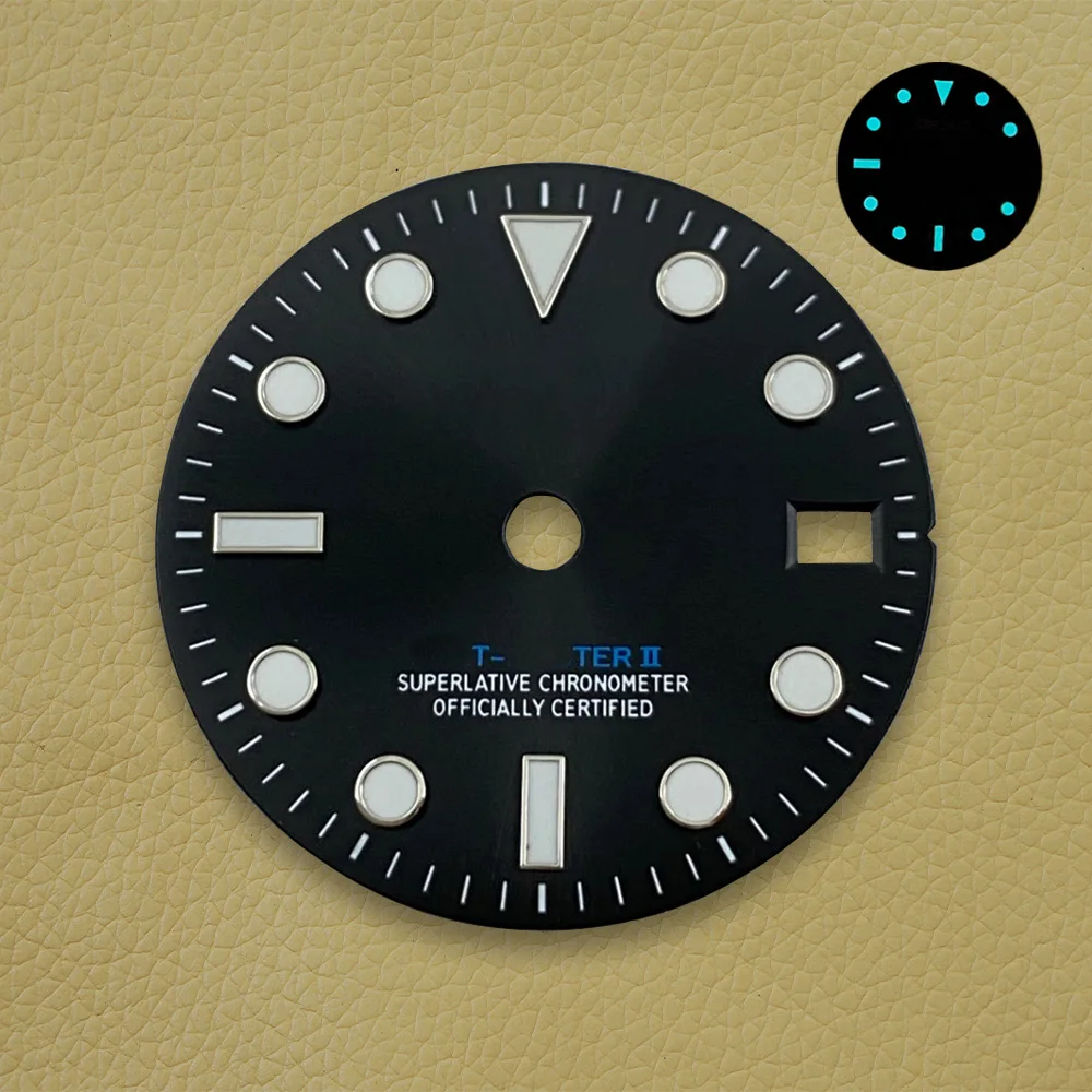 28.5mm S Logo Meteorite GMT Dial Fit NH34 Movement Ice Blue Luminous Watch Modification Accessories