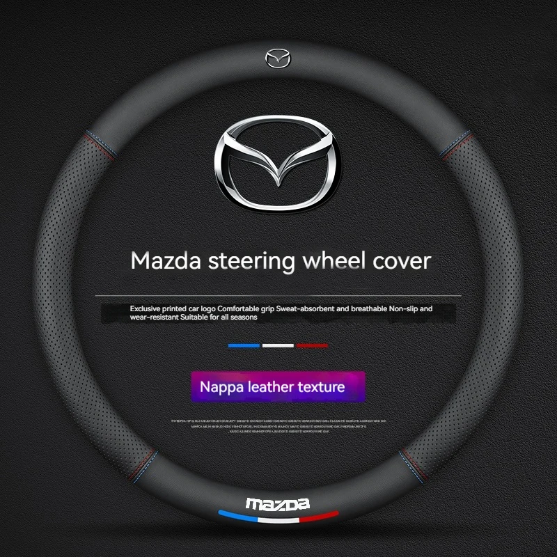For Mazda 3 5 6 SKYACTIV Axela Atenza CX30 CX5 CX8 CX9 MX5 RX8 RX7 BT50 Carbon fiber Leathe Car Steering Wheel Cover Accessories