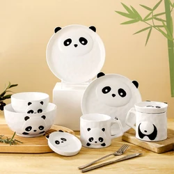 Japanese Embossed Panda Tableware Set Cute Cartoon Animal Bowls Plates Cups and Saucers for One Person To Eat Breakfast Plates