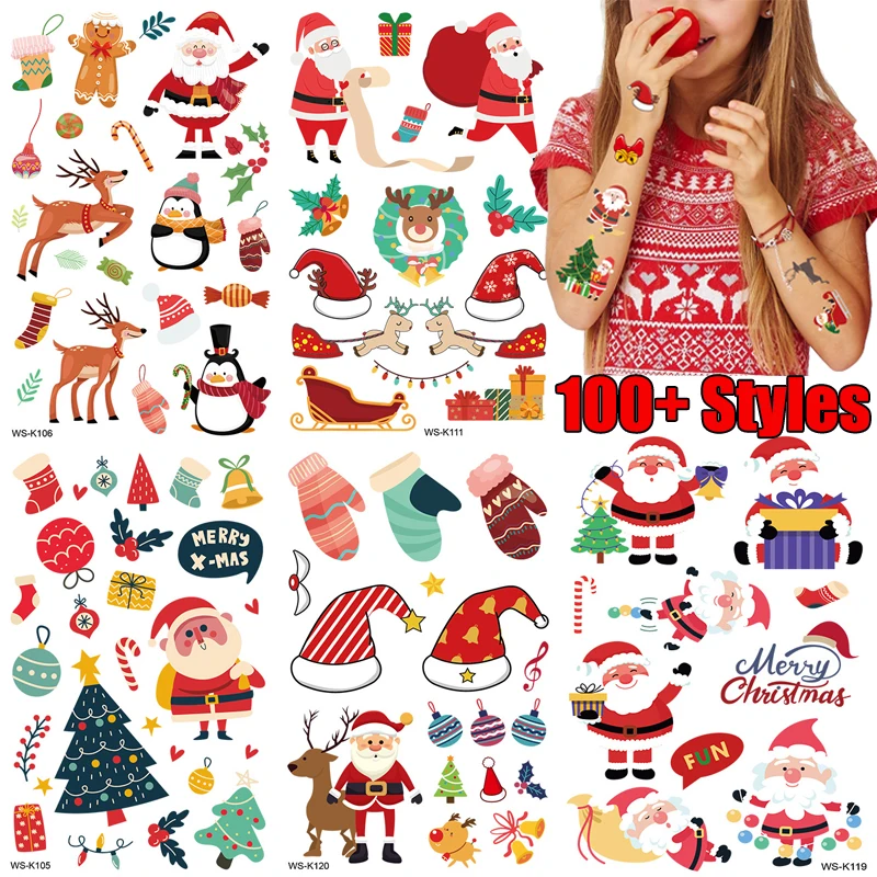 Christmas Luminous Temporary Tattoo Sticker Cute Cartoon Transfer Children Kids Face Arm Body Art Festival Party Fake Tattoo 1PC