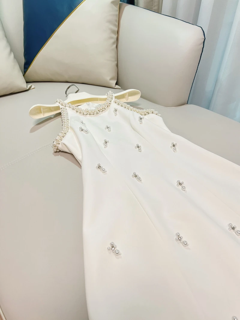 Lingzhi Wu-Elegant White Dress for Ladies, Top Quality, Handmade Beading, Luxury, Formal Dresses, Slim, Female, New Arrival