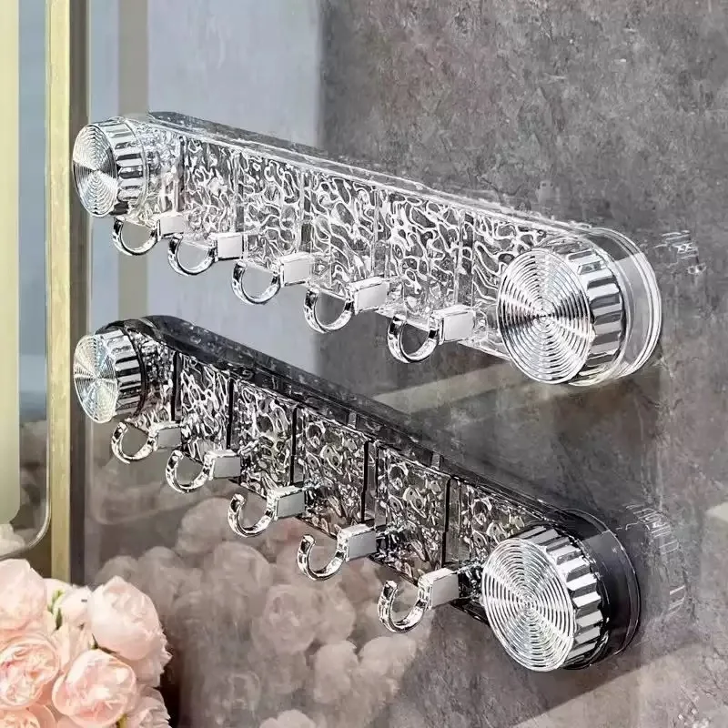 Home Storage Suction Cup Row with 5 Hooks No Marking No Punching Strong Load-bearing Bathroom Kitchen Suction Cup Hooks