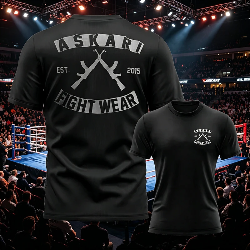 Askari Men's Boxing Fighting T-Shirt Summer Sports Fitness Breathable Round Neck Short Sleeve Top For Outdoor Training Top