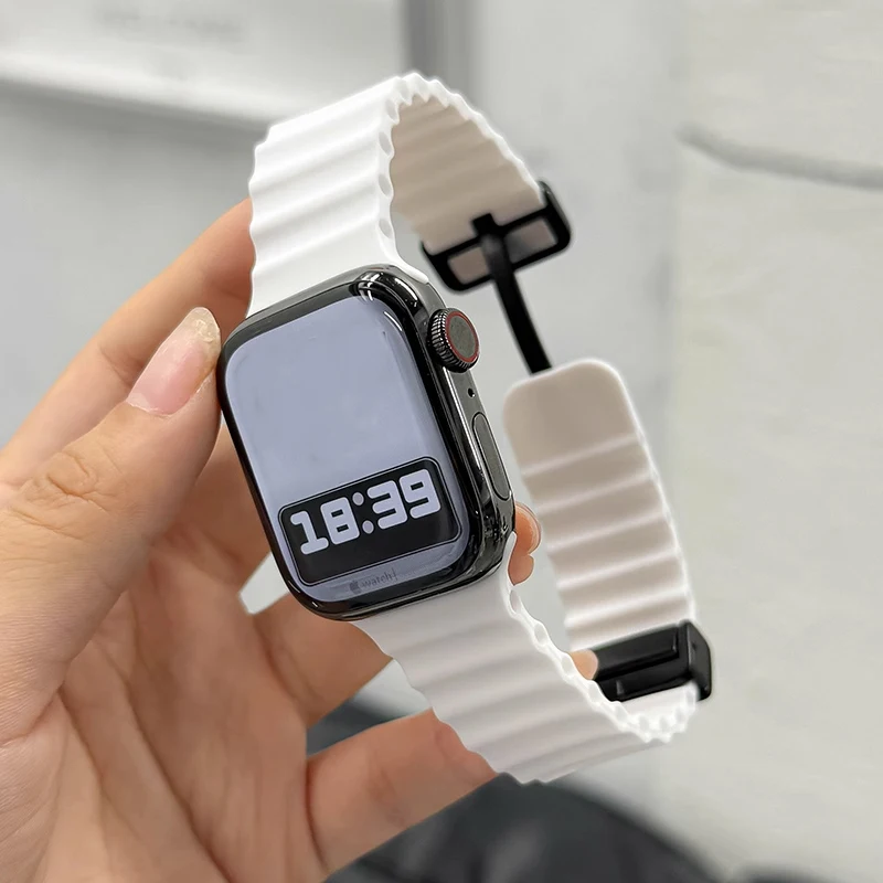 الأشرطة ل سوار ساعة يد آبل 45 مللي متر 46 مللي متر الترا 2 49 مللي متر 44 مللي متر 40 41 42 مللي متر المغناطيسي سيليكون سوار كوريا iWatch 10 9 8 7 6 5 SE 4 3