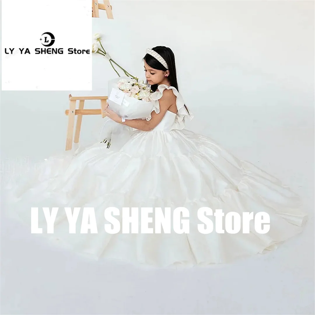 Communion Elegant V-neck Flower Girl Dress For Wedding 2025 V-back Sleeveless Baby Kids Princess Birthday Party Ball Evening Gow