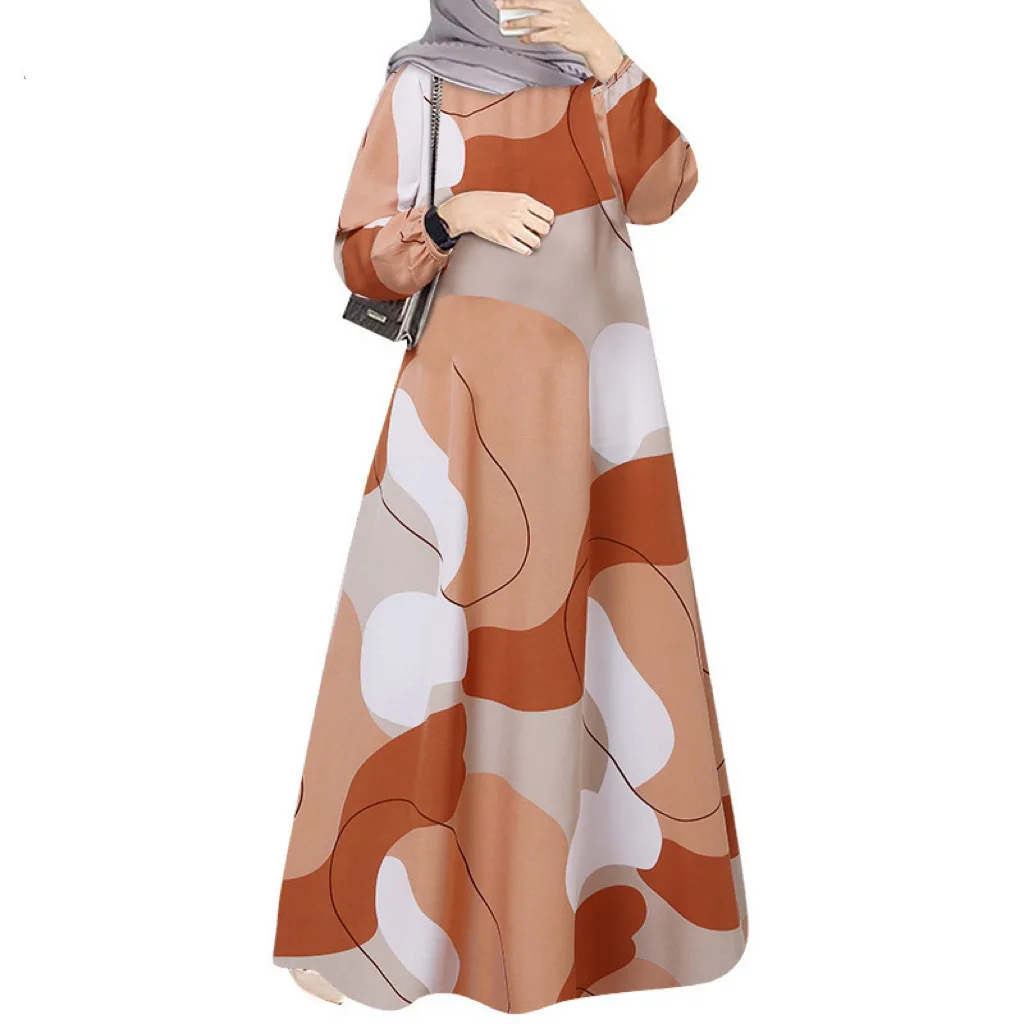 Robe longue imprimée musulmane malais, manches longues, col rond, longue Robe longue, lot d'usine, dubaï, luxe, Islam, élégante, nouvelle collection