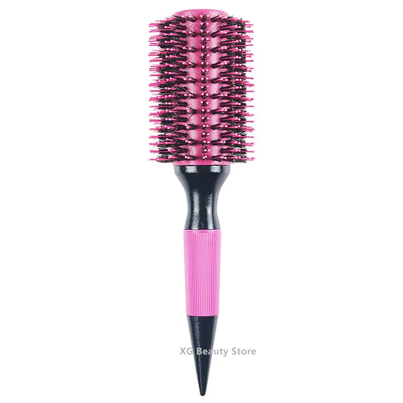 Professionelle 1/6-teilige Rosa Wildschweinborsten-Haarbürste Runde Holz-Haarbürste mit Nylon-Mischborsten Friseur-Styling-Werkzeug – Detail 7
