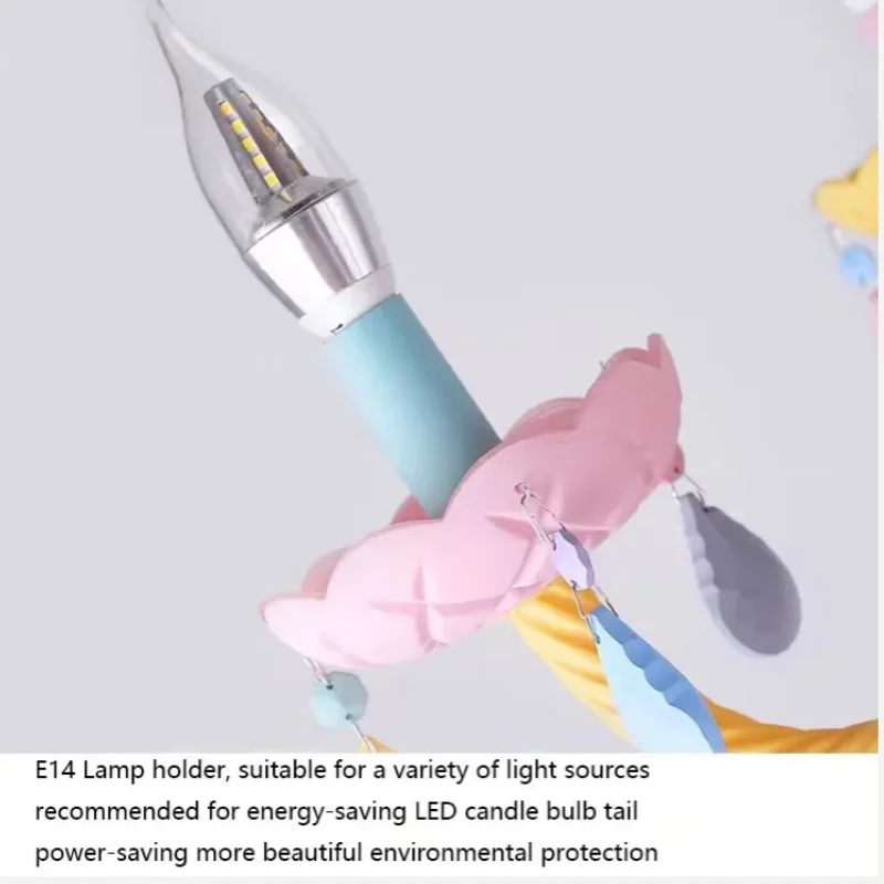 

Princess Candle Rainbow Crystal Chandelier European lustres Children's Bedroom Makaron Lamps Winfordo Lighting 110V/220V