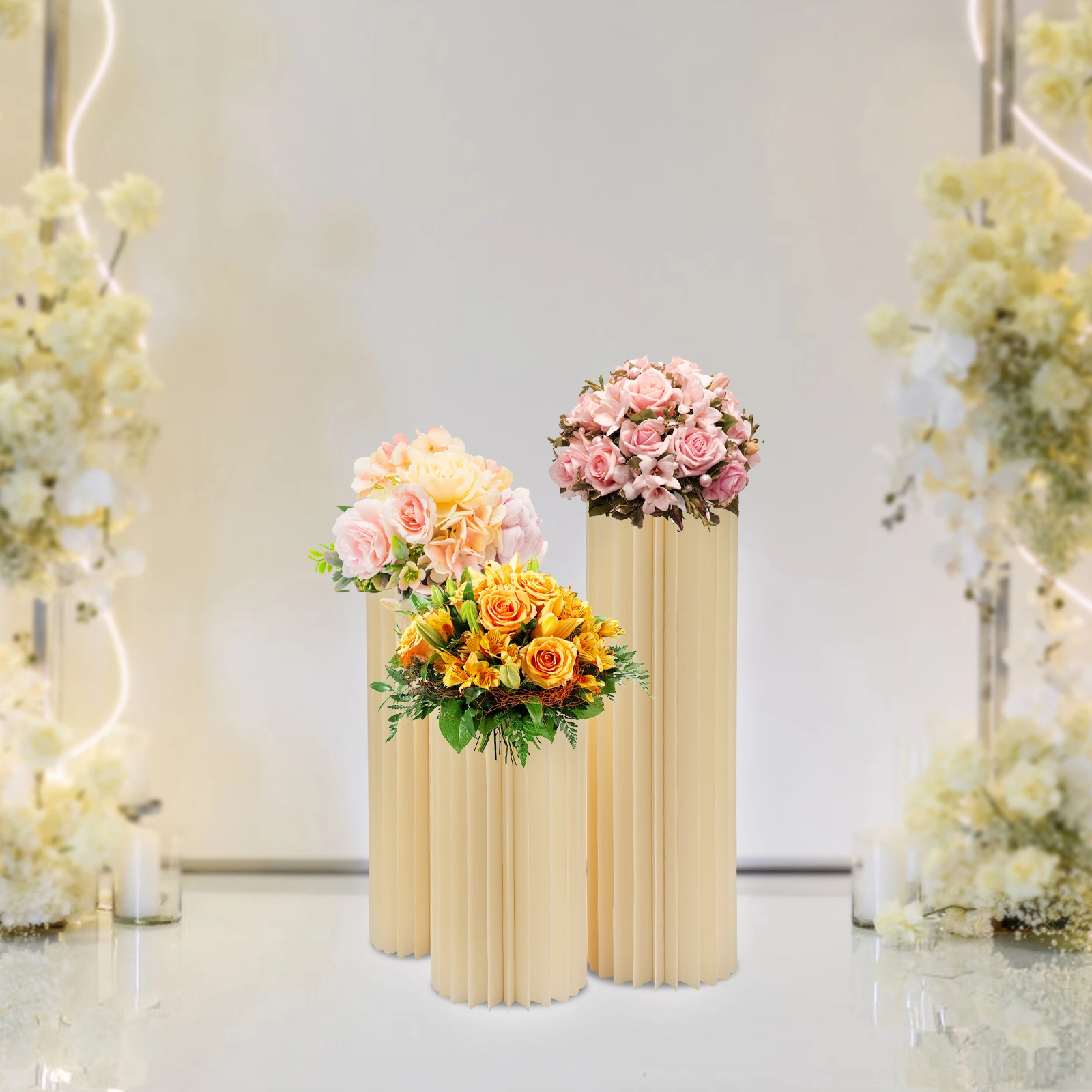 3/4 Pcs Cylinder Foldable Wedding Flower Stand Cardboard Centerpiece Display Party Rack Decoration Dessert Table Columns Stand