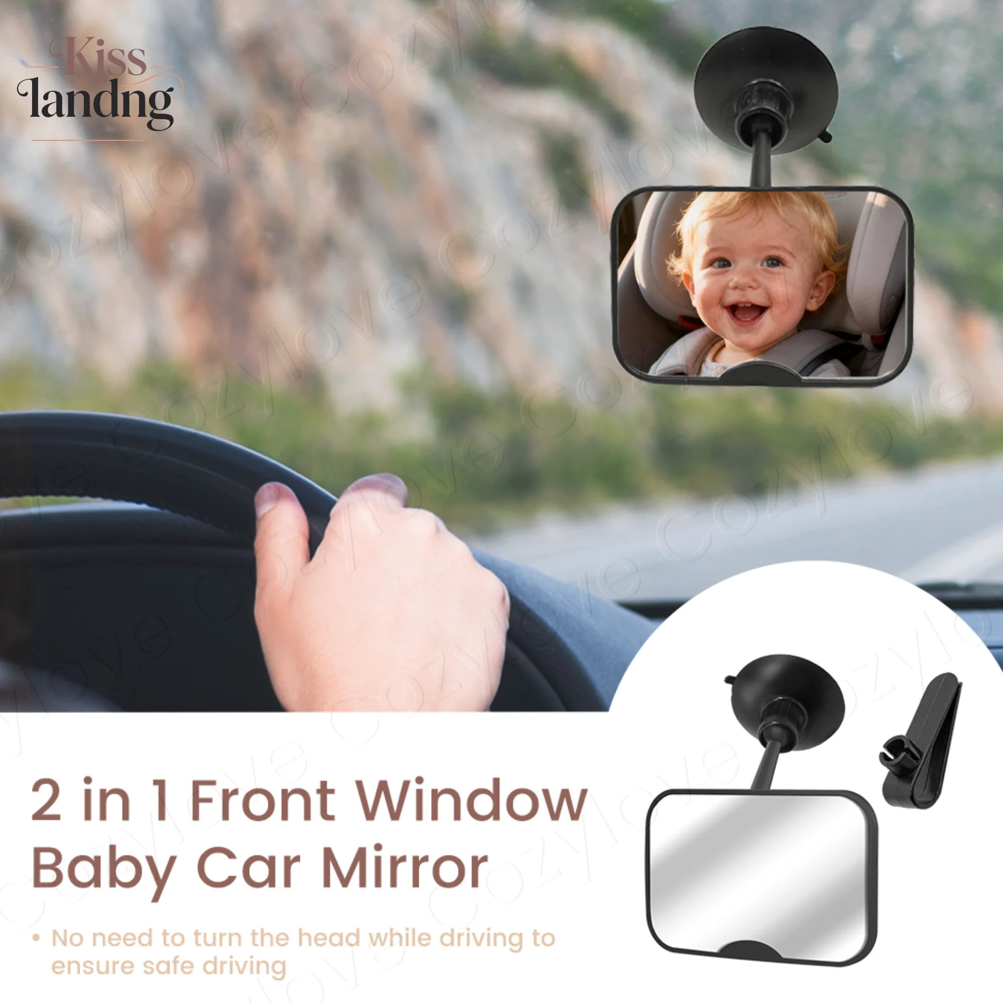 2-in-1 Black Adjustable Car Seat Mirror | 360° Rotatable Shatterproof Suction Cup for Rear-Facing Kids Monitoring
