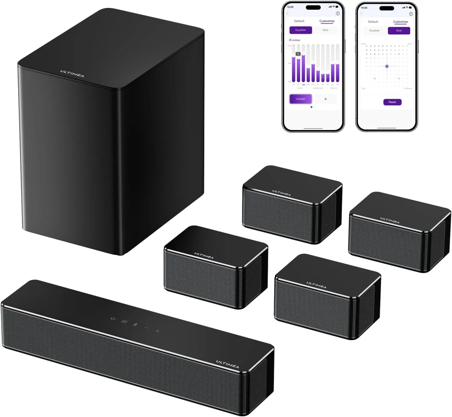 

7.1 Soundbar with 4 Wired Surround Speakers, 410W Peak Power, App Control, Wireless Subwoofer, Home Theater System