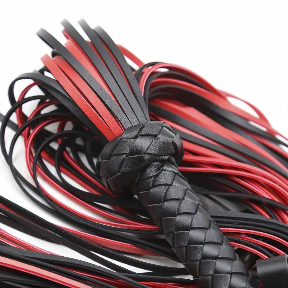 Fouet fétiche en cuir PU, noir et rouge, poignée de fouet, palette de fessée, Flirt BDSM, jeu adulte, jouets sexuels érotiques pour femmes et Couples