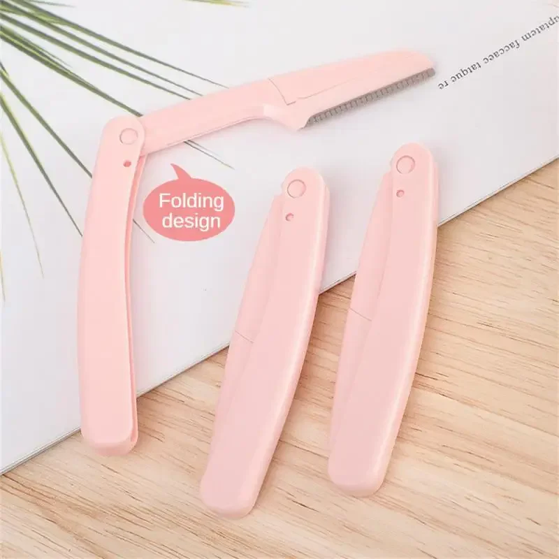 3 pçs rosa sobrancelha trimmer dobrável axila cabelo navalha lâmina sobrancelha shaper ferramentas de maquiagem sobrancelha raspagem faca iniciantes