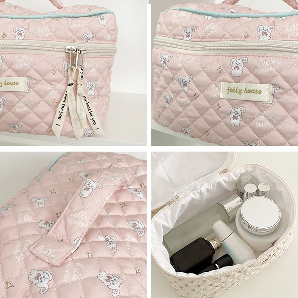 حقيبة مستحضرات التجميل الكورية اللطيفة المحمولة بسحاب حقيبة مكياج مبطنة حقيبة يد ذات سعة كبيرة مطبوعة بالزهور للسيدات والفتيات #5