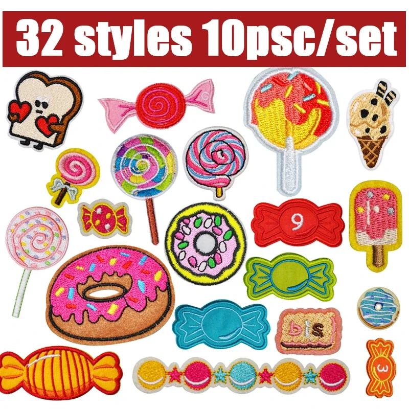 10pcs Candy Donut Ironing Patch  IceCream Embroidery Applique IPatches for Clothing  Lollipop Kids Patch Candy Party Decorations