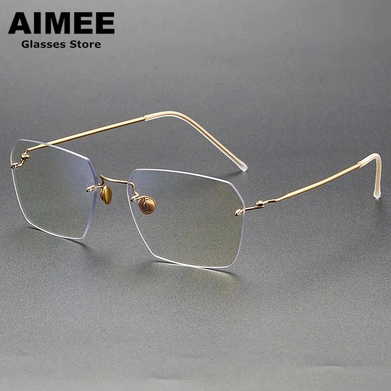 Denmark Brand Pure Titanium Ultralight Glasses Frame Men Business Rimless Prescription Eyeglasses Myopia Frameless Spectacles