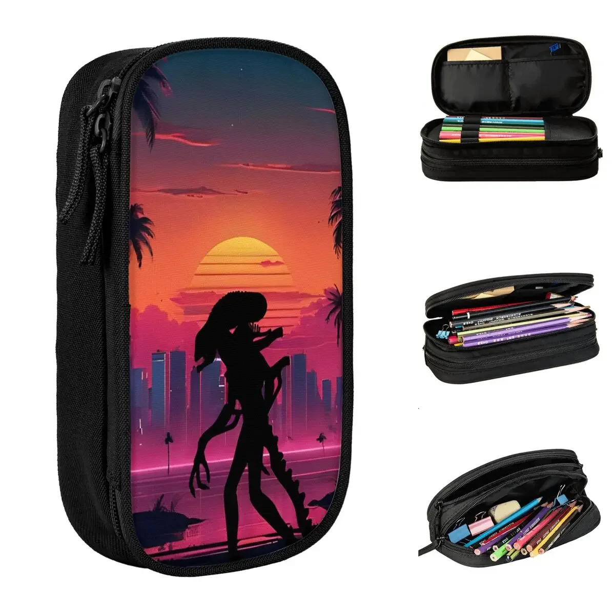 

Alien Xenomorph On The Beach Pencil Cases Pen Pencil Bags Girls Boys Big Capacity Office Gifts Pencil Pouch