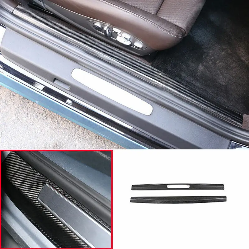 Real Carbon Fiber Car Inner Door Sill Dedicated Welcome Pedal Cover Scuff Plate Interior Accessories For Porsche 718 911