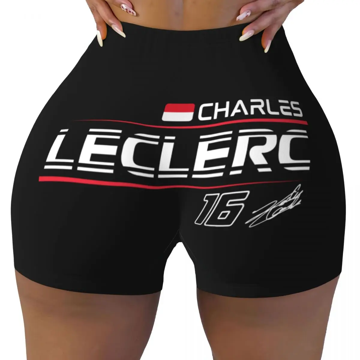 Custom Women Charles Leclerc 16 Sport Car Race Workout Yoga Shorts Gym Athletic Volleyball Biker Shorts